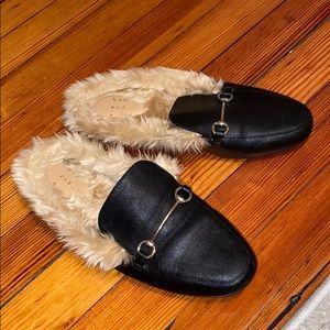 Black fur mules
